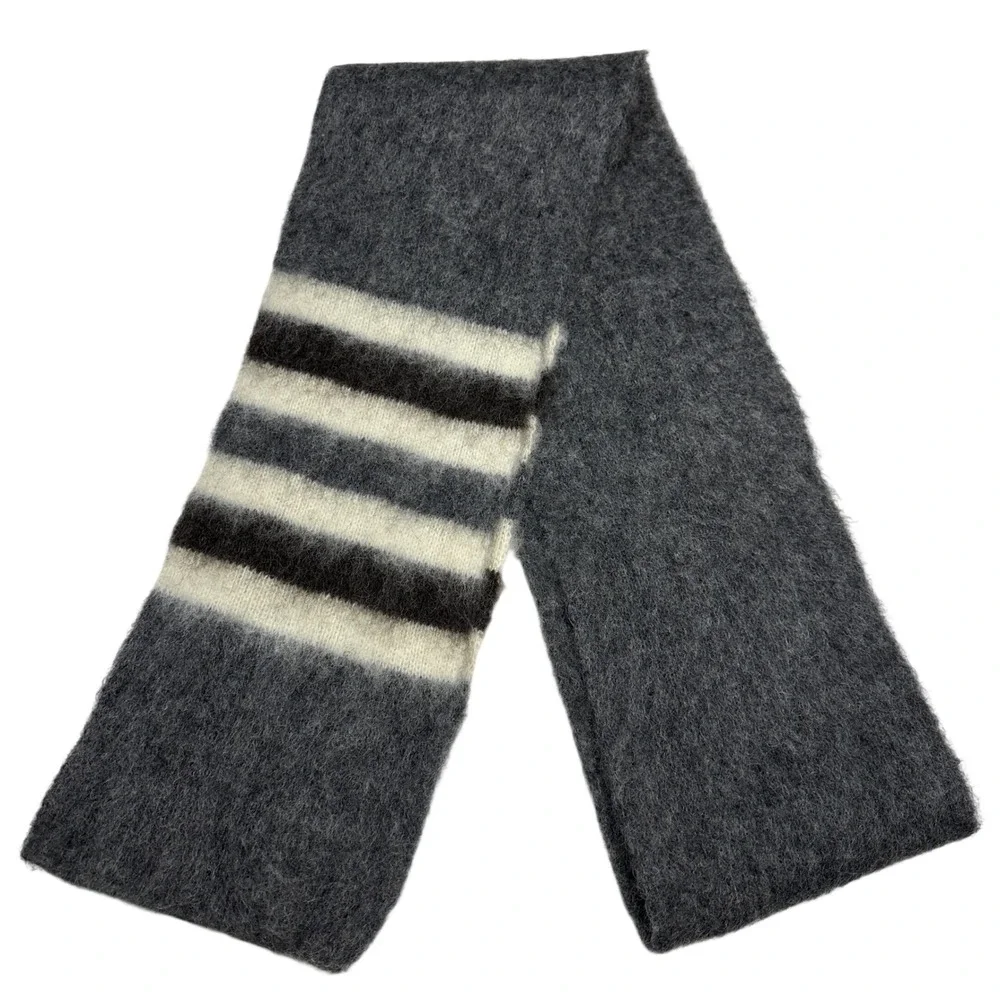 Vintage 80s Alafoss Icewool Scarf Gray Striped Pure Wool Made in Iceland Fuzzy